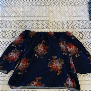 Blue floral off-the-shoulder top